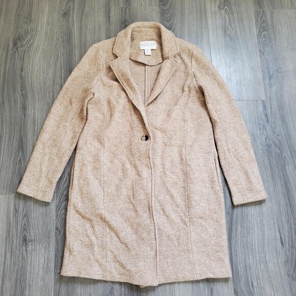Rachel Zoe Coat Womens Large Tan Wool Blend Single Button Long Overcoat Classic - Picture 1 of 8